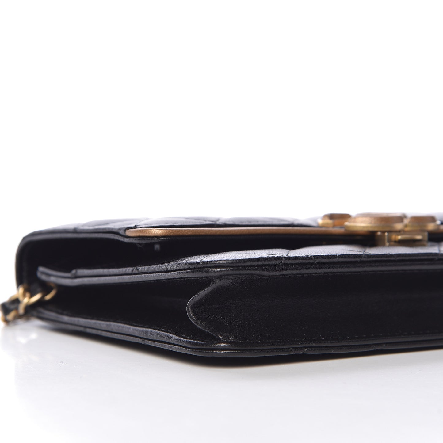Lambskin Quilted CC Chic Wallet on Chain WOC Black Gold
