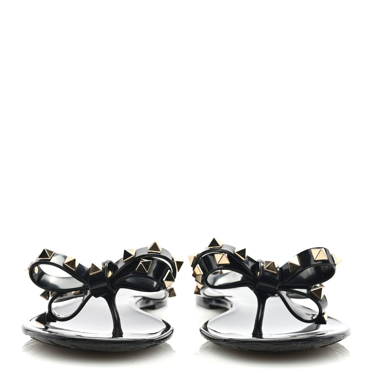 PVC Jelly Rockstud Bow Thong Sandals 37 Black