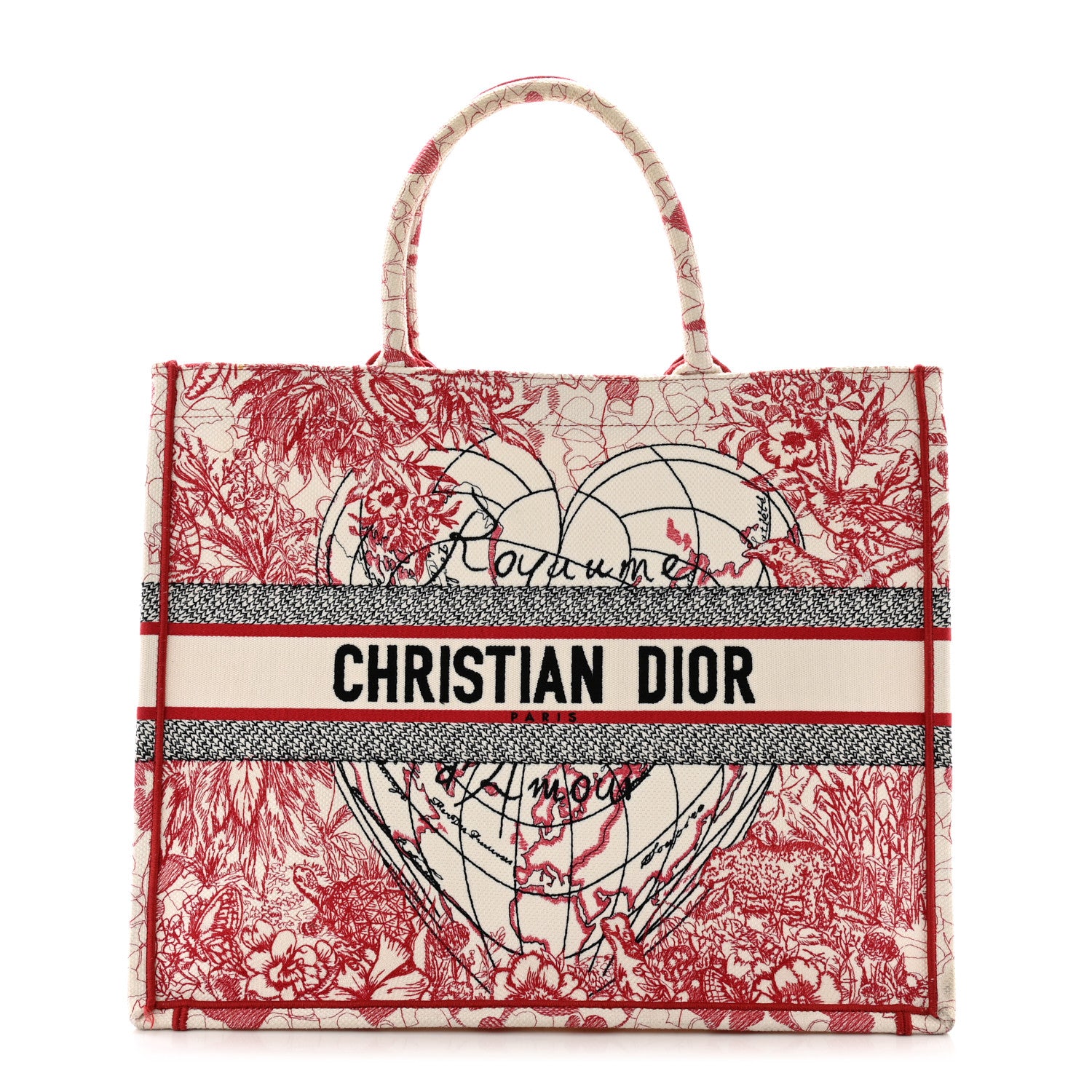 Christian Dior Canvas Embroidered Large Dioramour D-Royaume Book Tote Red Multicolor 1 of 13