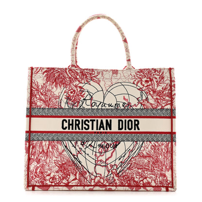 Christian Dior Canvas Embroidered Large Dioramour D-Royaume Book Tote Red Multicolor 1 of 13