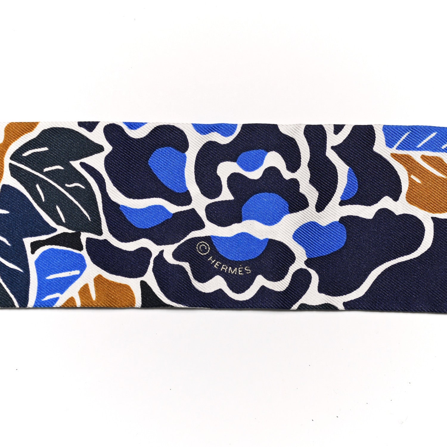 Hermes Silk Bingata Sticker Twilly Marine Tabac Bleu Vif 4 of 6