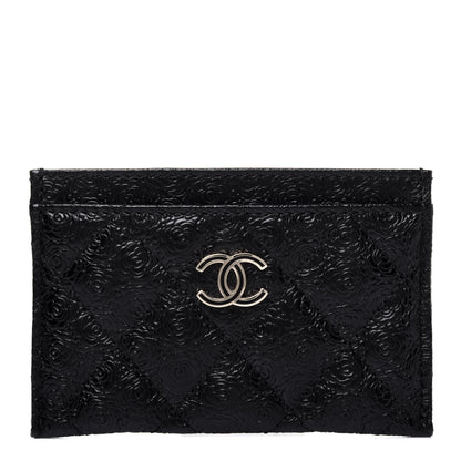 Chanel Calfskin Camellia Embossed Quilted Card Holder Black 1 of 11