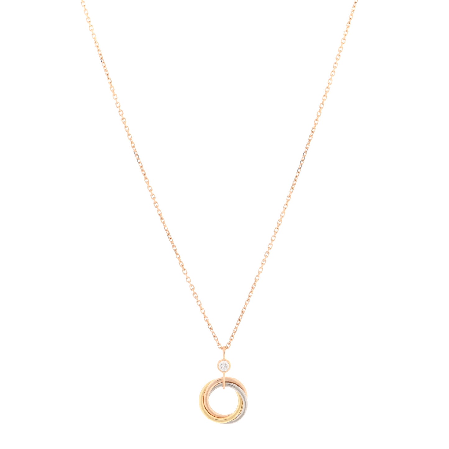 18K Pink Yellow White Gold Diamond Trinity Pendant Necklace