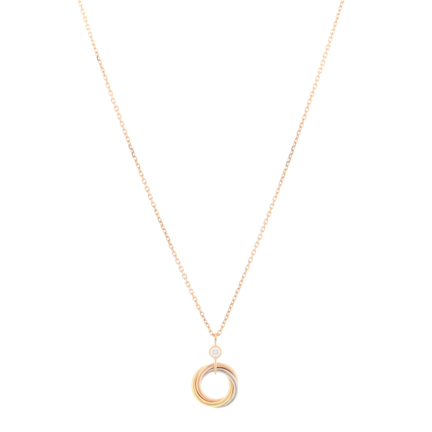 Cartier 18K Pink Yellow White Gold Diamond Trinity Pendant Necklace 1 of 5