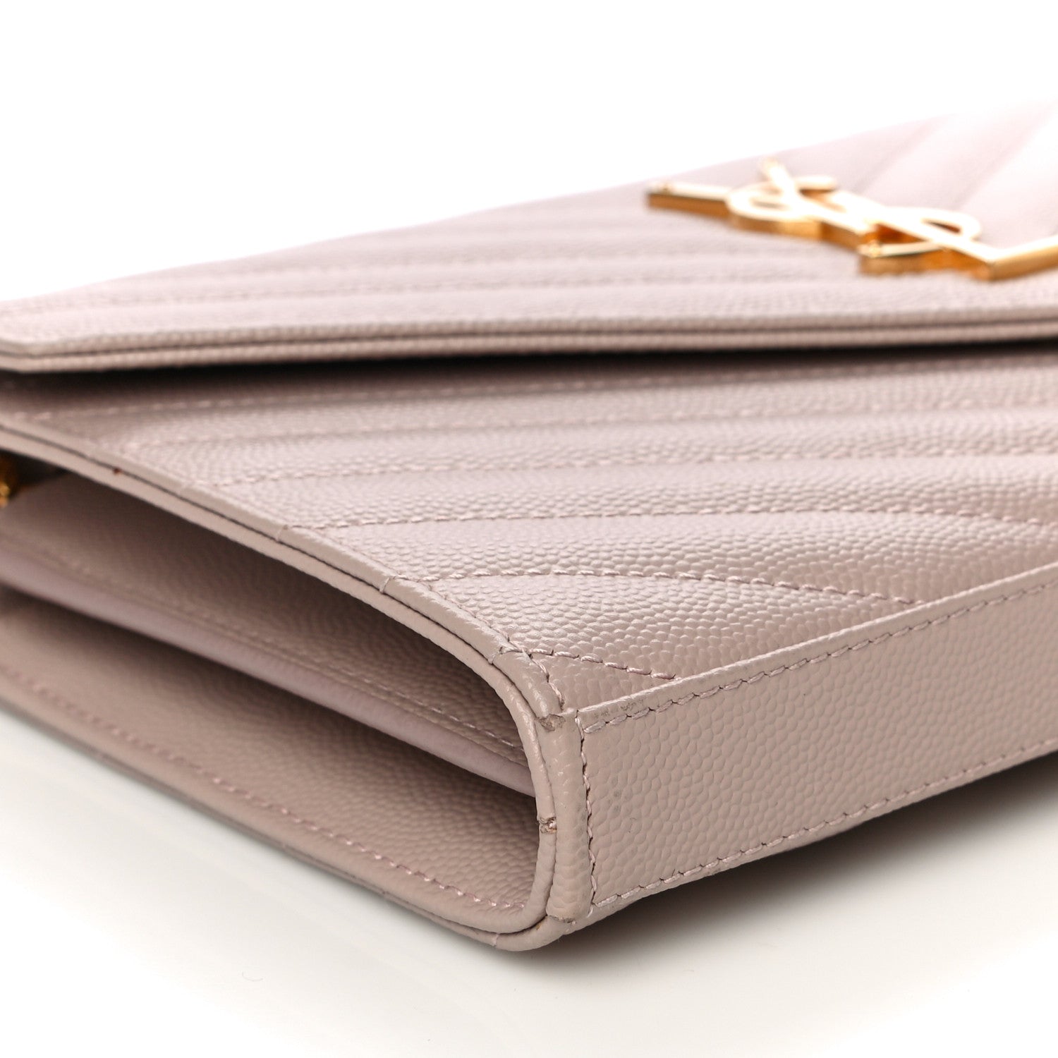 Saint Laurent Grain De Poudre Matelasse Chevron Monogram Chain Wallet Rose Antic 9 of 11