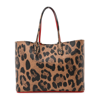 Christian Louboutin Calfskin Leopard Print Spikes East West Cabata Tote Brown 1 of 12