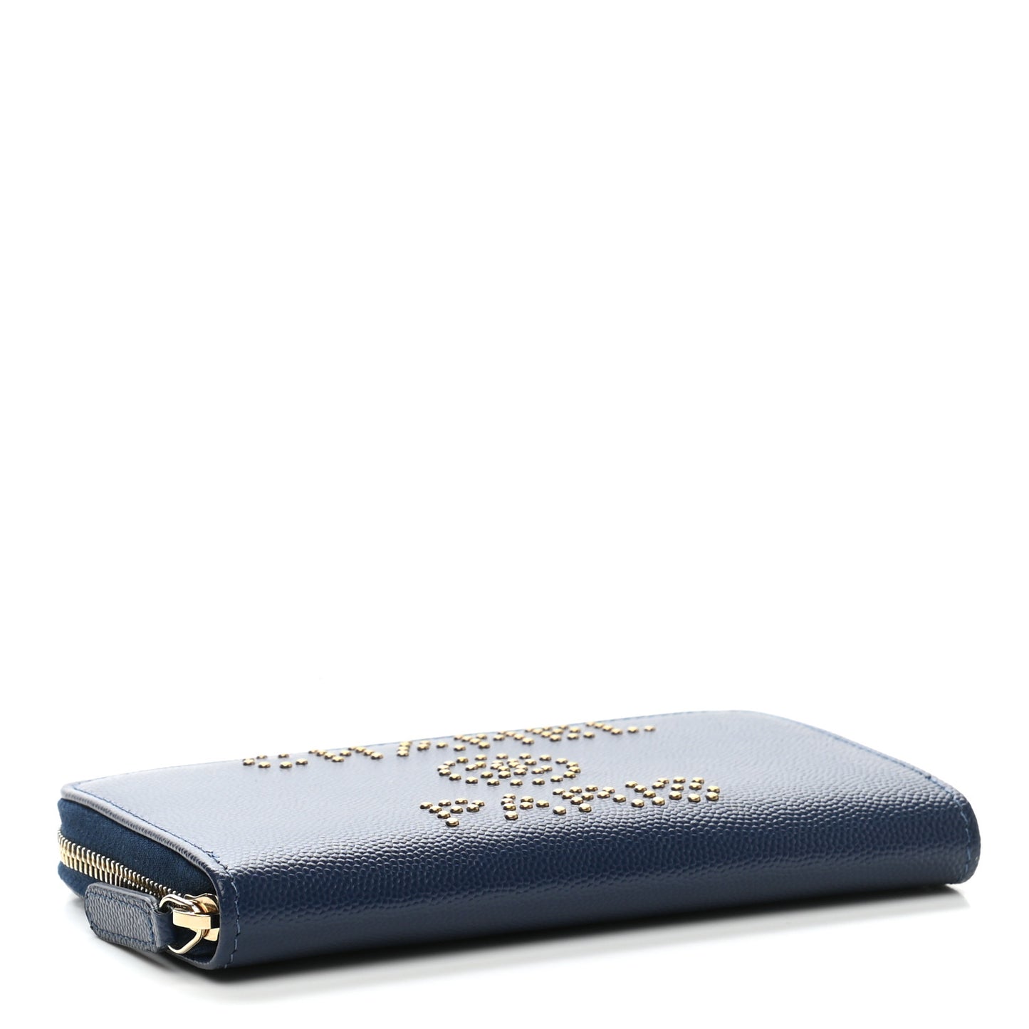 Caviar Studded Deauville Small Zip Around Wallet Navy