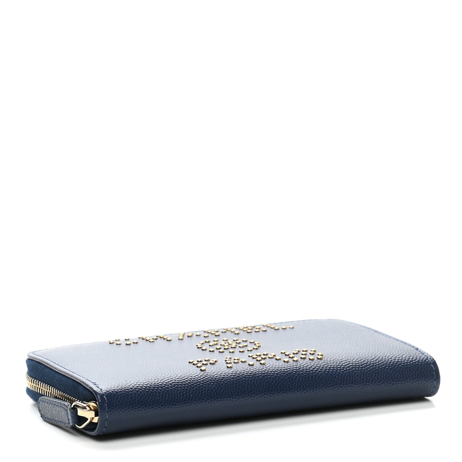 Chanel Caviar Studded Deauville Small Zip Around Wallet Navy 4 of 8