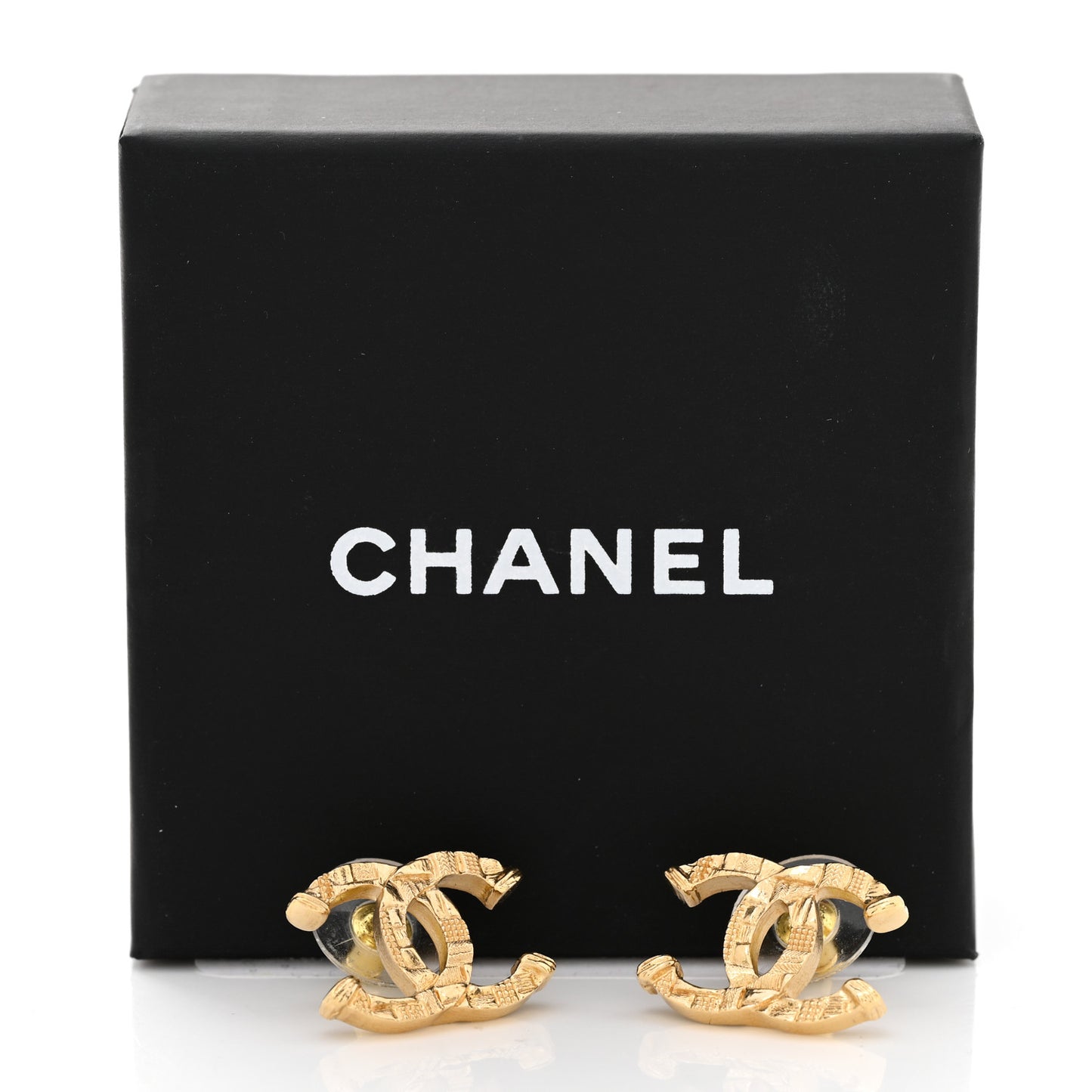 Metal Tweed Effect CC Earrings Gold
