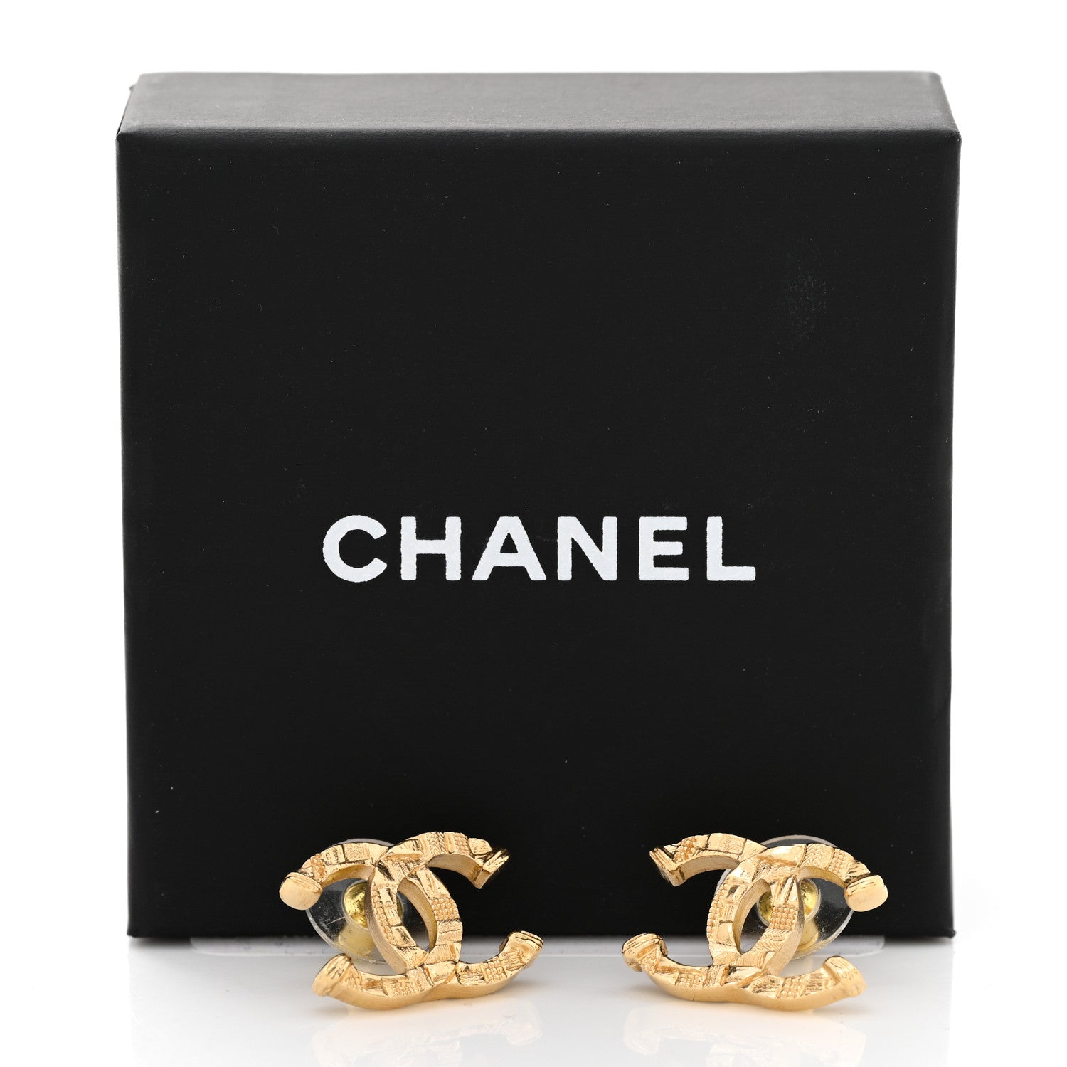 Chanel Metal Tweed Effect CC Earrings Gold 5 of 5