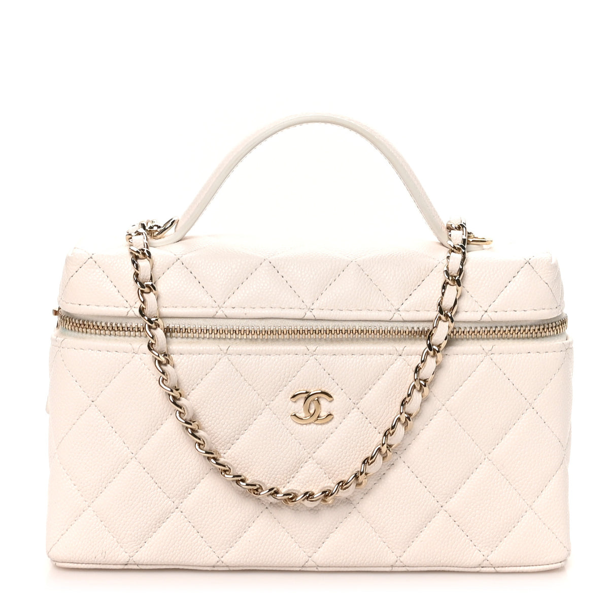 Caviar Quilted Top Handle Slim Vanity With Chain White