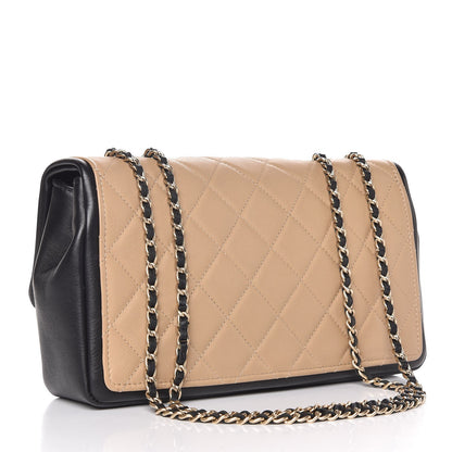 Chanel Calfskin Quilted Medium Graphic Flap Beige Black 4 of 8