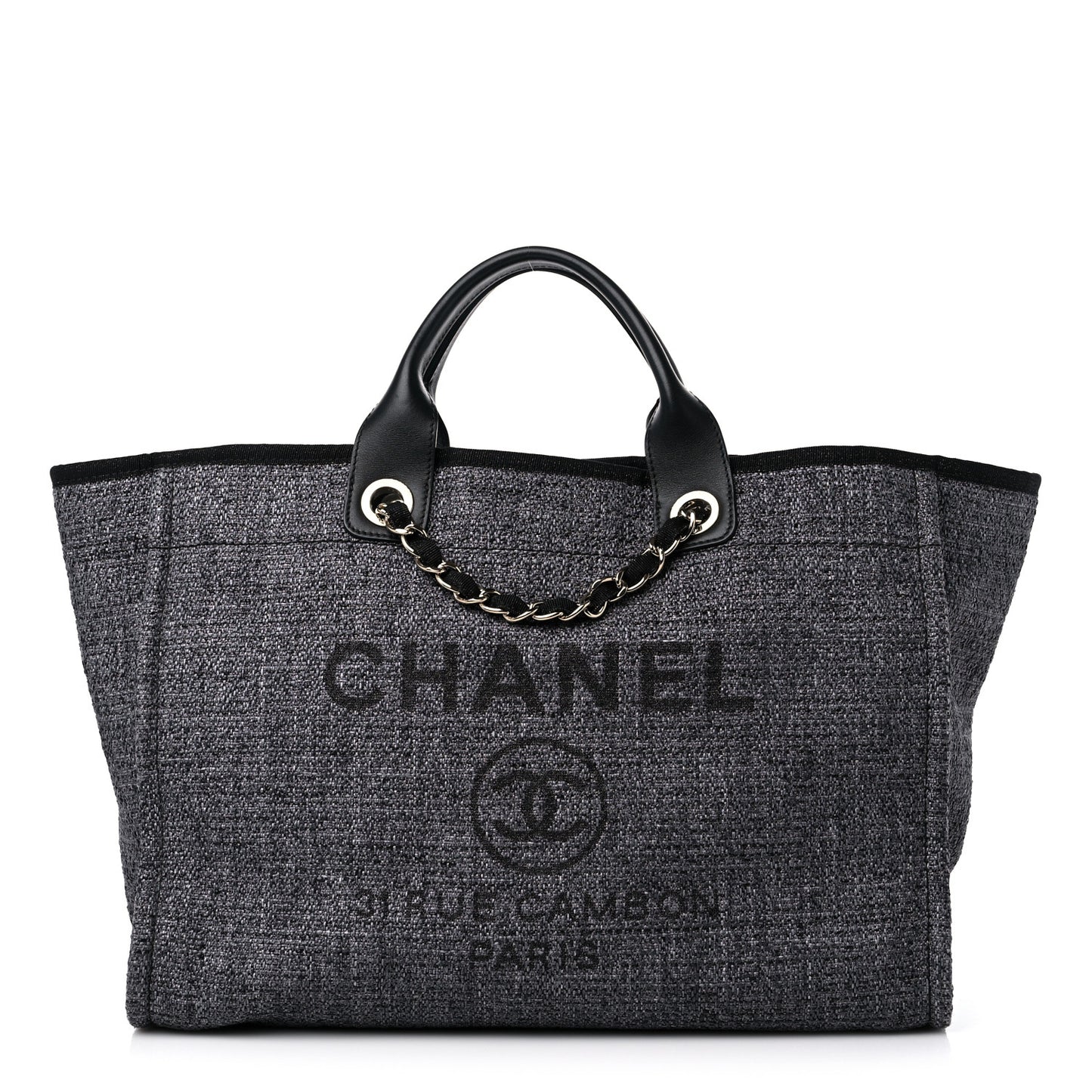 Woven Straw Raffia Medium Deauville Tote Grey