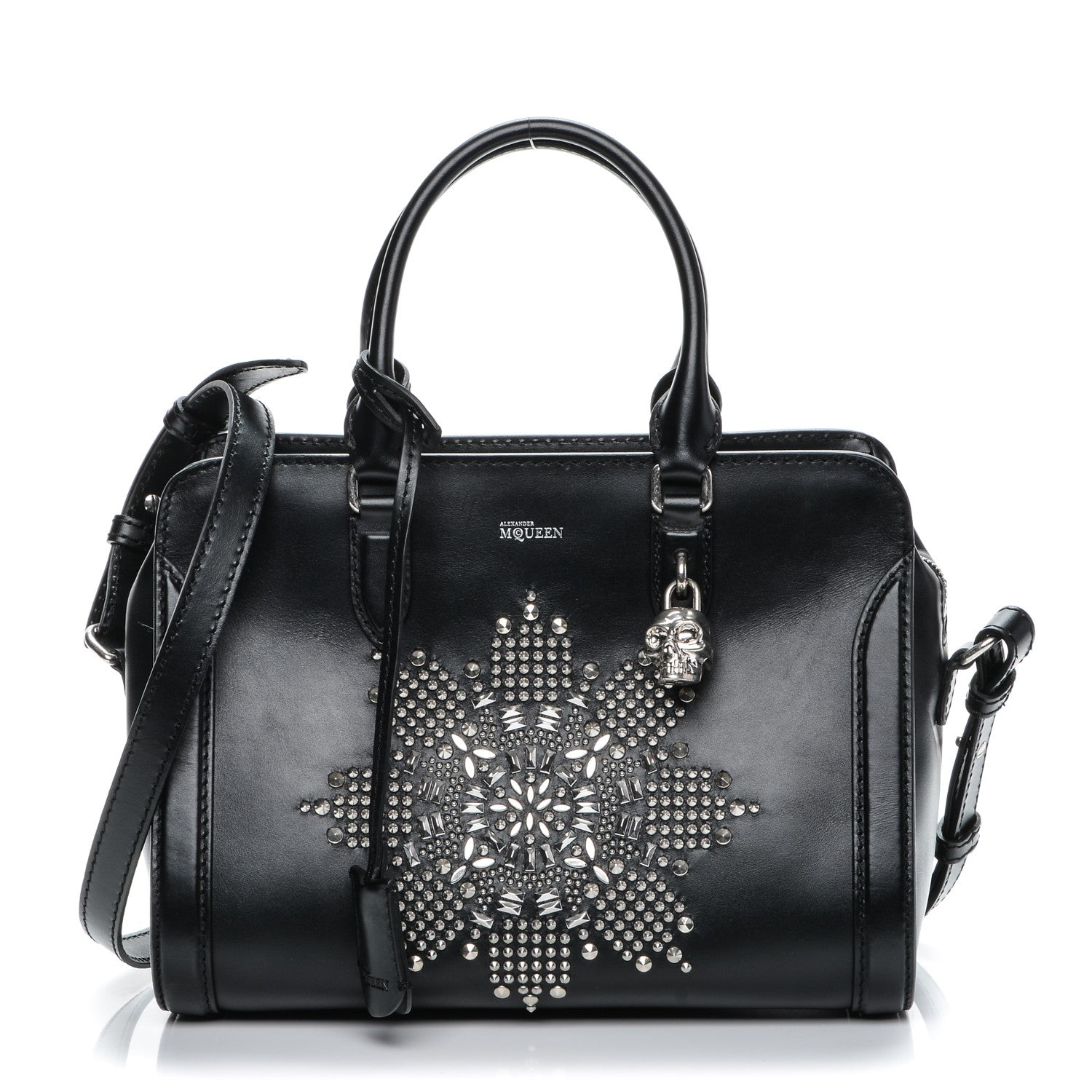 Alexander McQueen Smooth Calfskin Small Star Studded Skull Padlock Zip Around Tote Black 1 of 7