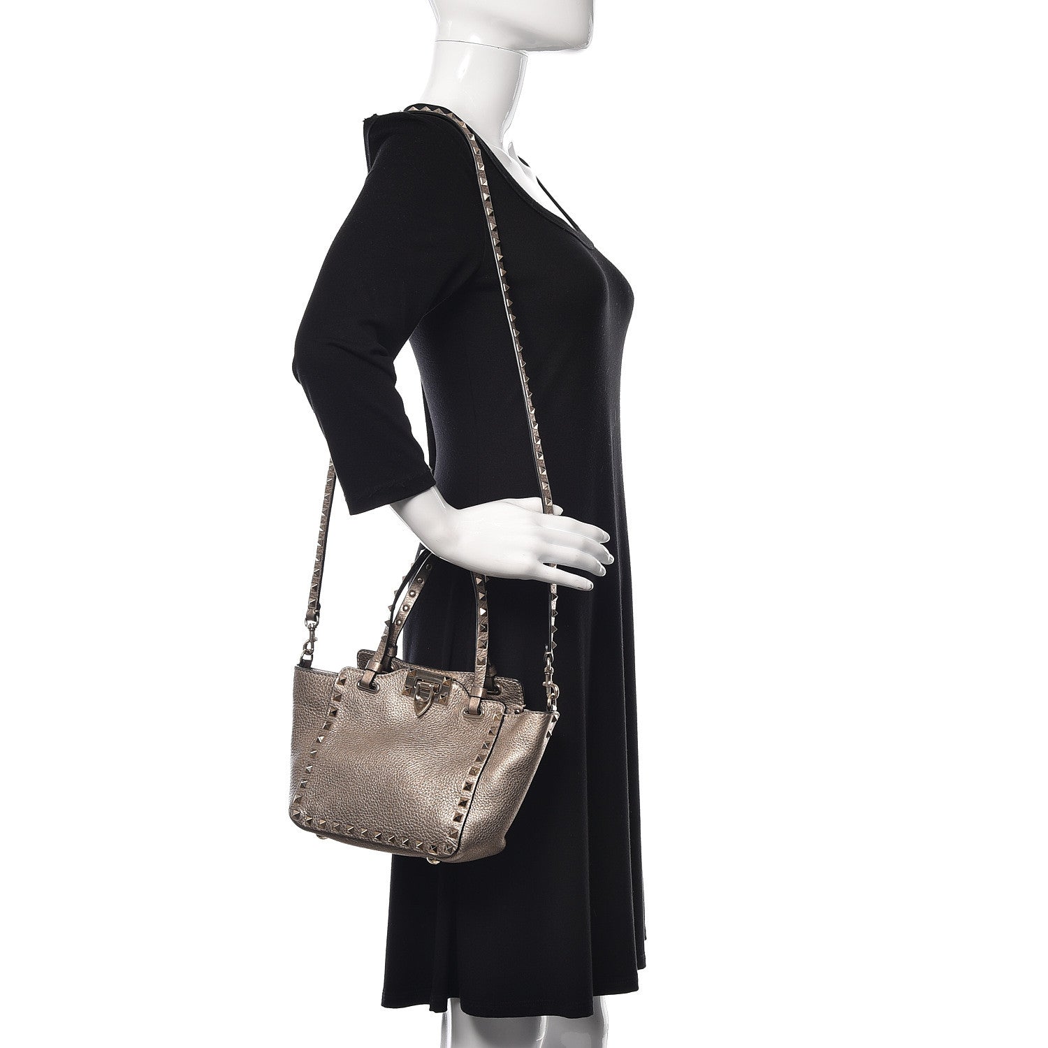 Valentino Garavani Metallic Alce Printed Calfskin Mini Rockstud Tote Sasso 2 of 7