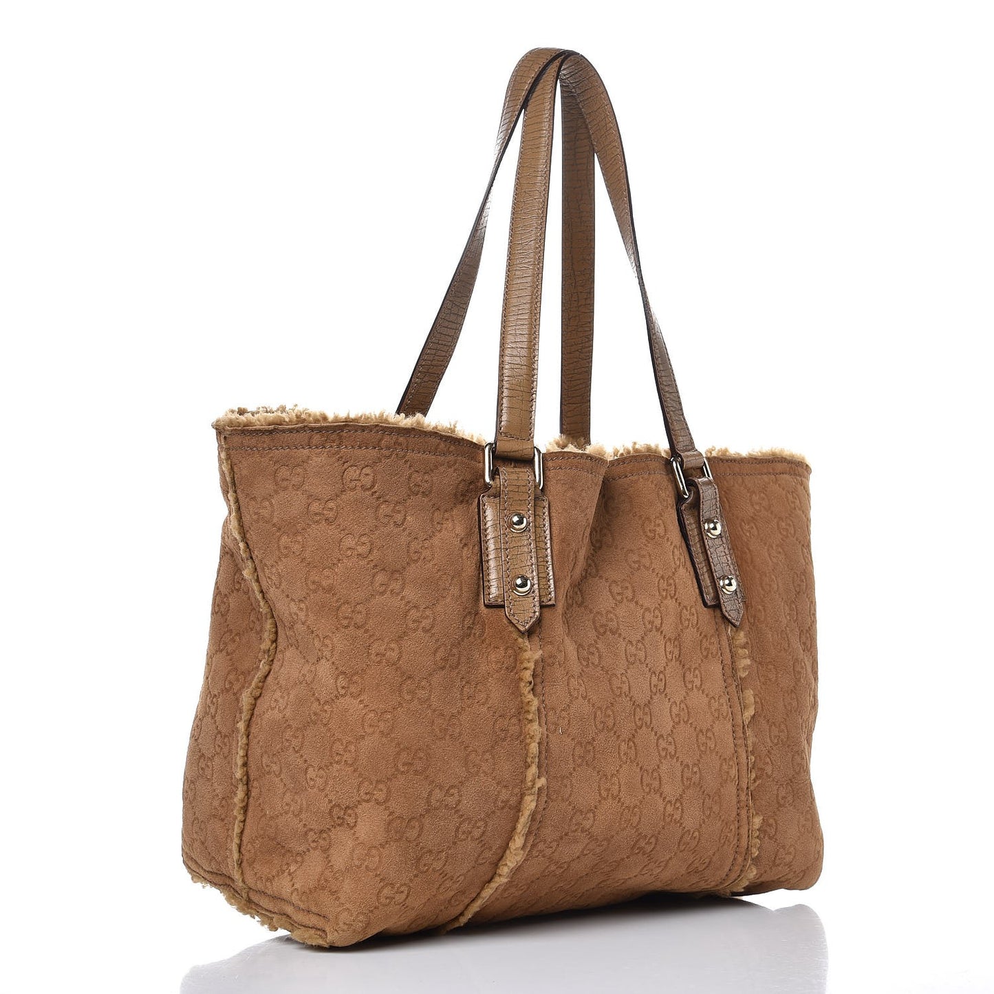 Suede Shearling Guccissima Large Jolicoeur Tote Tan