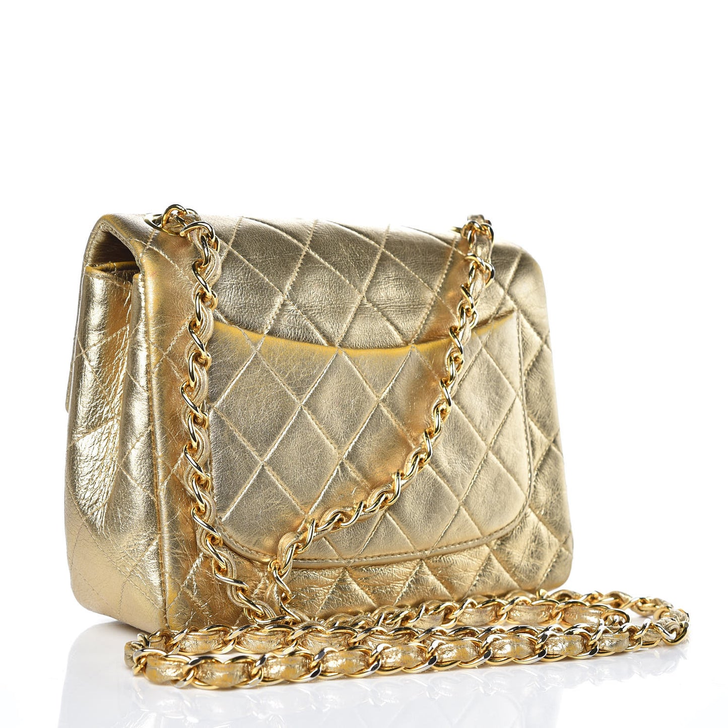 Metallic Lambskin Quilted Mini Square Flap Gold