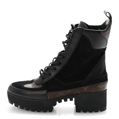 Louis Vuitton Suede Calfskin Monogram Laureate Platform Desert Boots 40 Black 1 of 9