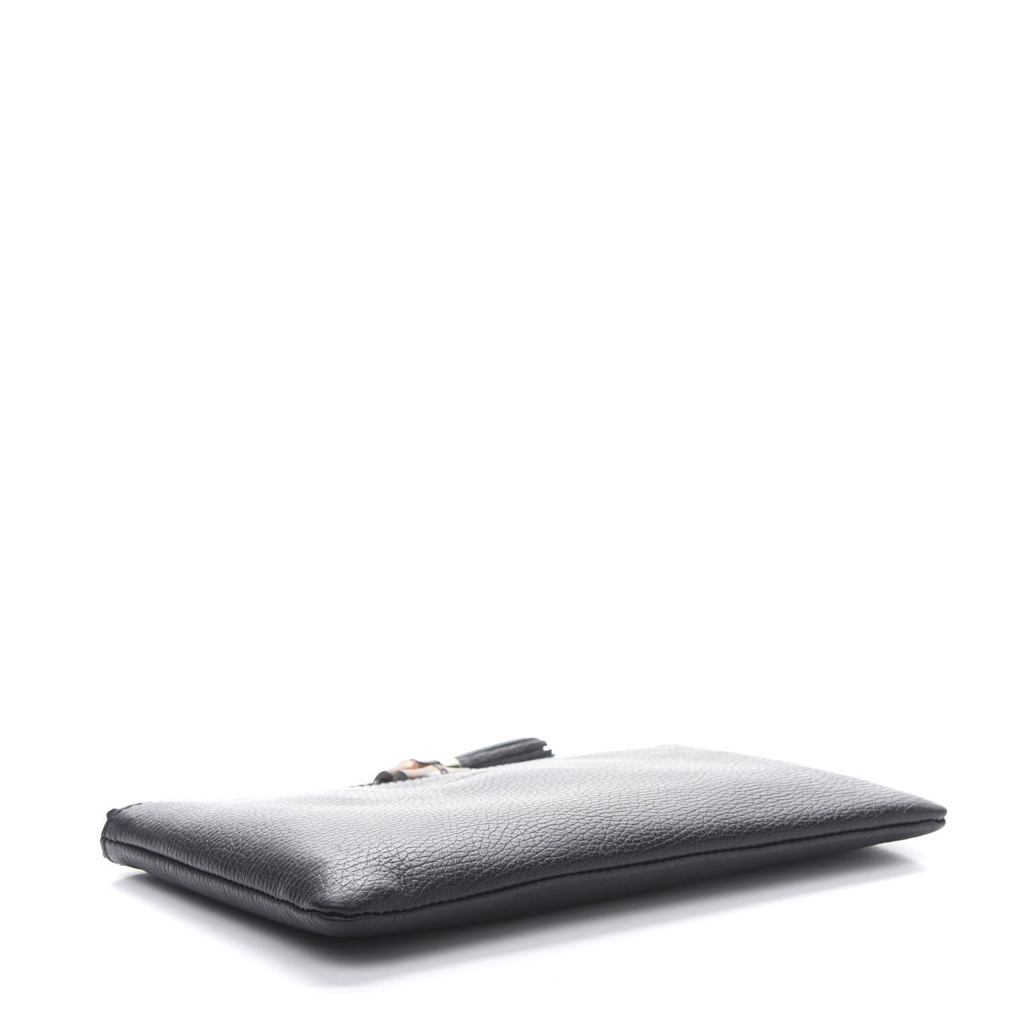 Pebbled Calfskin Large Bamboo Clutch Black