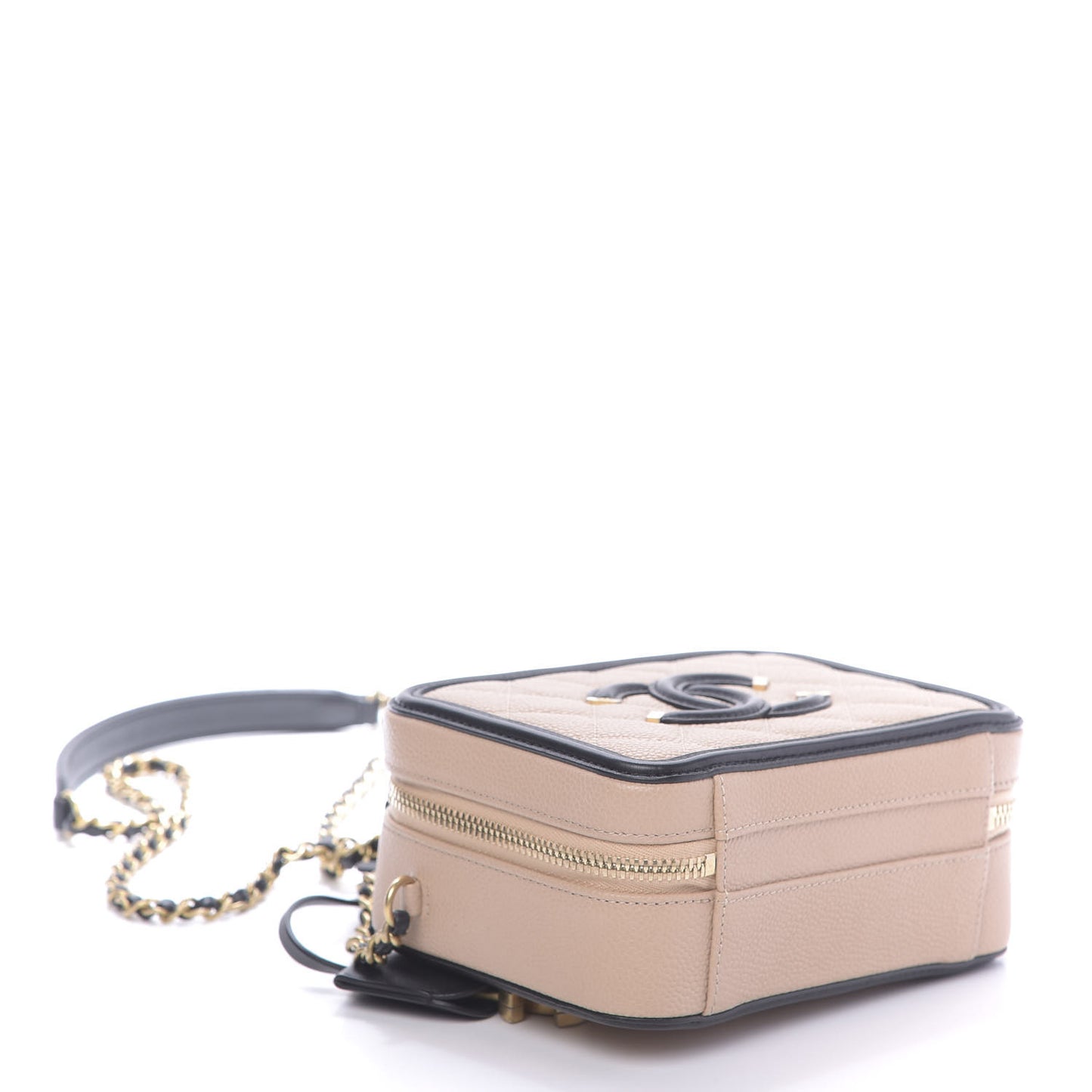 Caviar Quilted Small CC Filigree Vanity Case Beige Black