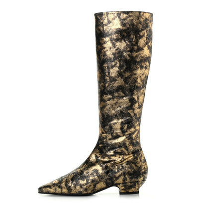 Chanel Laminated Goatskin High Boots 37.5 Gold 1 of 6