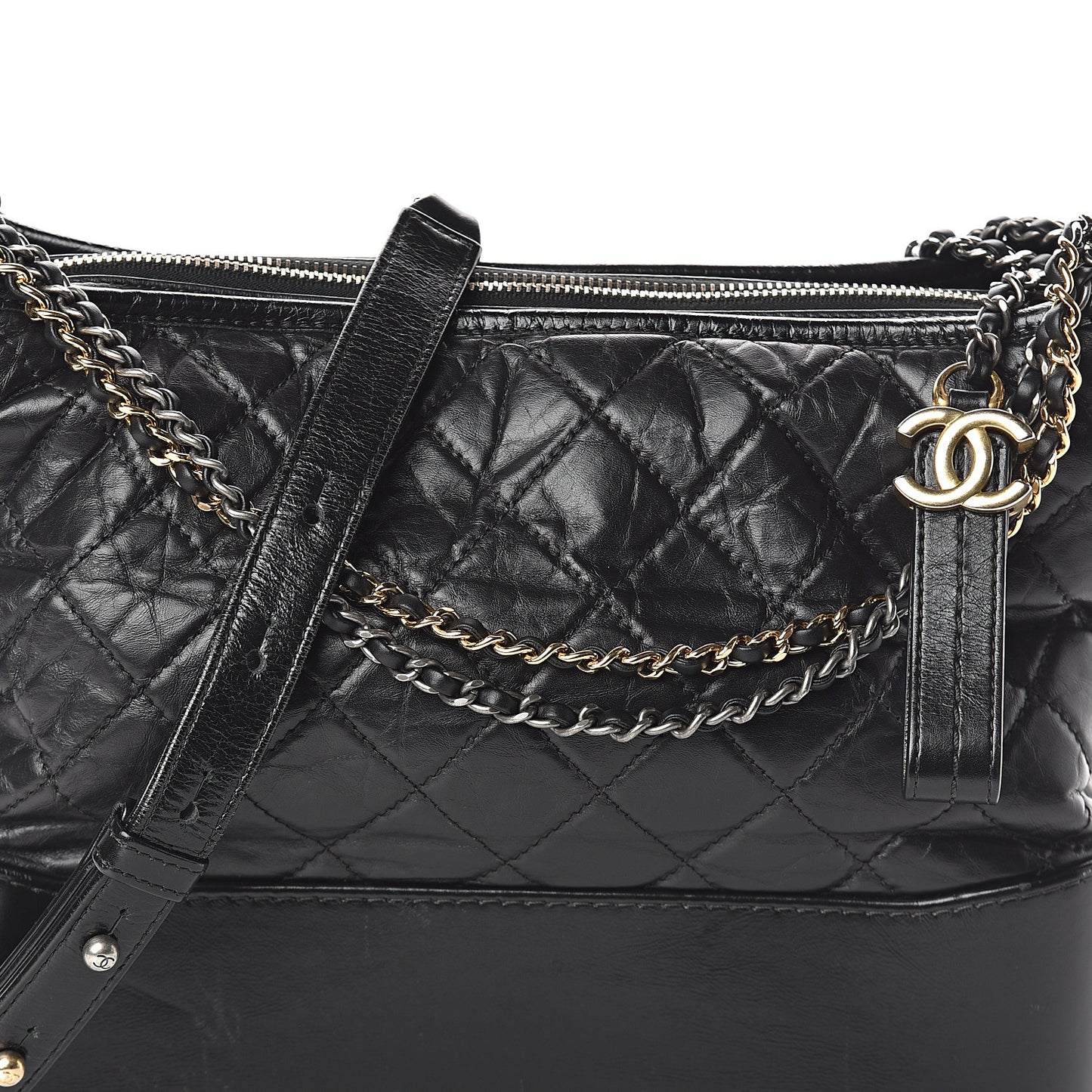 Aged Calfskin Quilted Medium Gabrielle Hobo Black