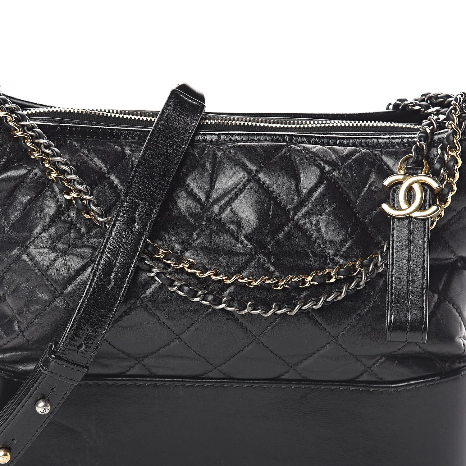 Chanel Aged Calfskin Quilted Medium Gabrielle Hobo Black 7 of 9