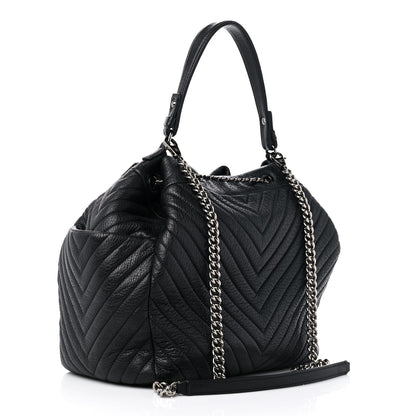Chanel Deerskin Chevron Large CC Chain Bucket Drawstring Bag Black 3 of 9