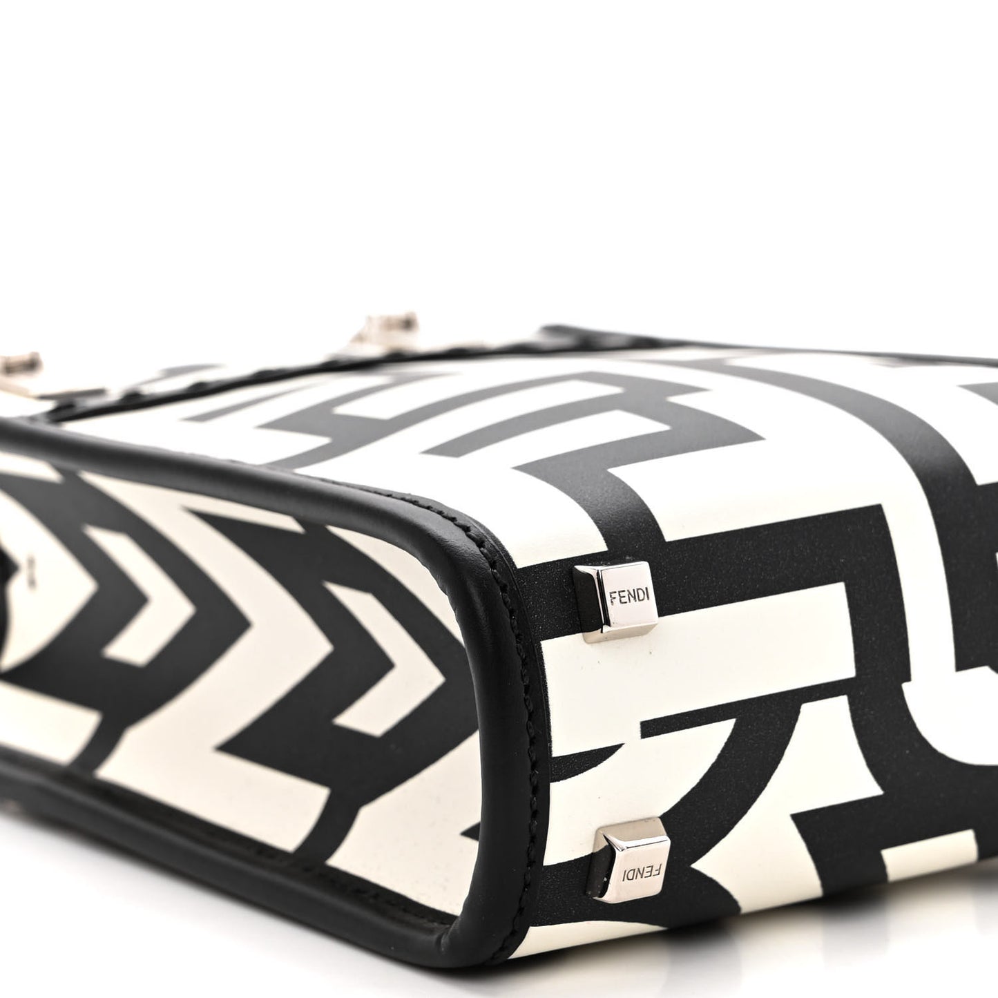 X MARC JACOBS Vitello King Plexiglass Logo Print Mini Fendi Sunshine Shopper Tote Black White