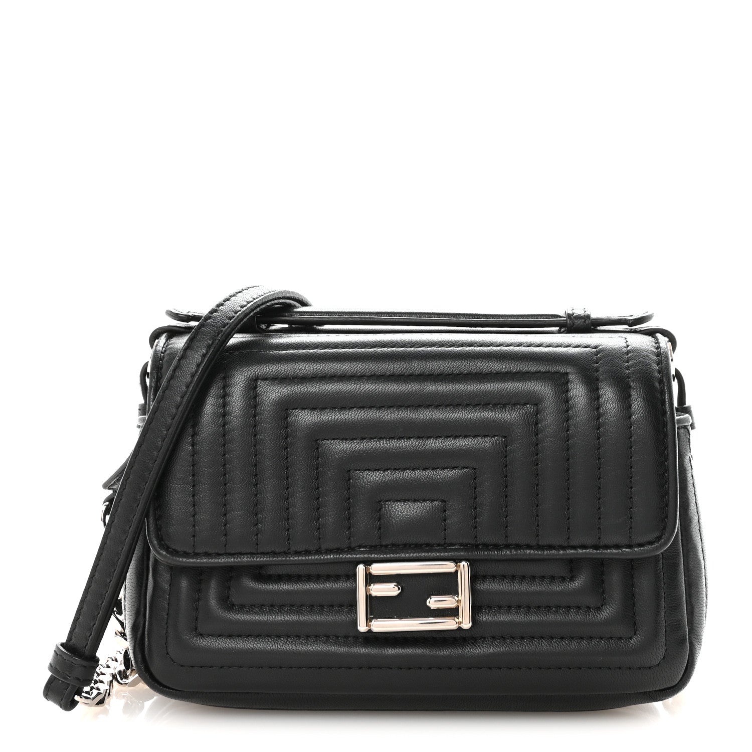 Fendi Shiny Nappa Trapuntata Micro Double Baguette Black 1 of 9