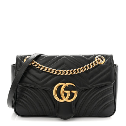 Gucci Calfskin Matelasse Small GG Marmont Shoulder Bag Black 1 of 14
