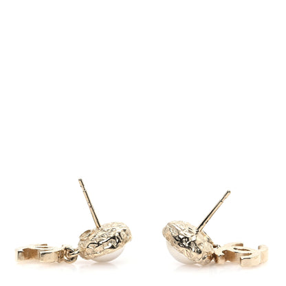Chanel Pearl Hammered CC Drop Earrings Gold Pearly White 3 of 5
