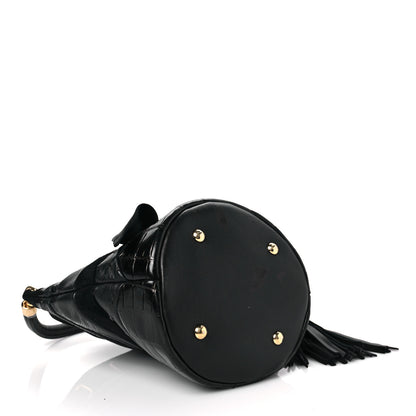 Salvatore Ferragamo Snakeskin Alligator Ostrich Lizard Suede Drawstring Tassel Bucket Bag Black 3 of 5
