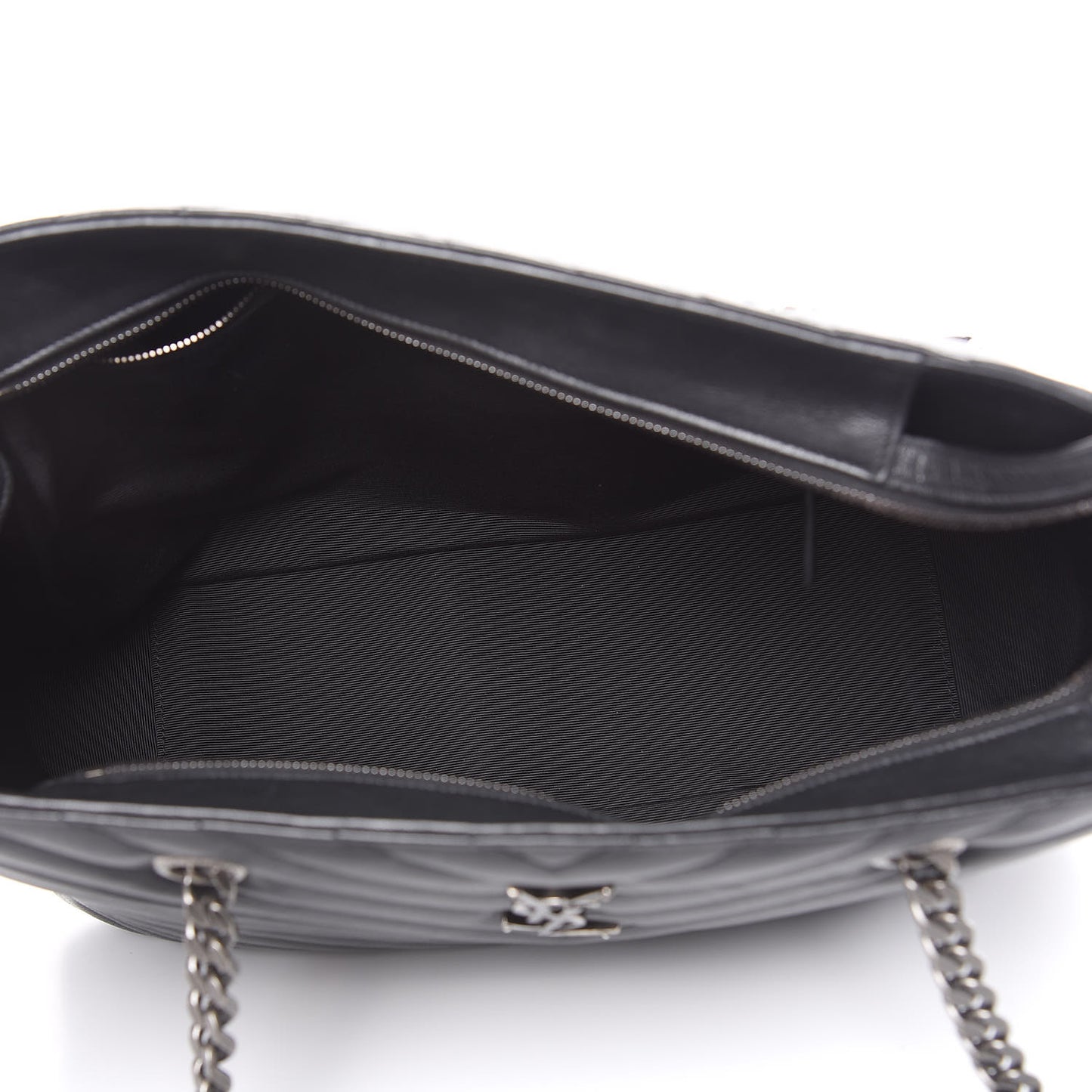 Sheepskin Matelasse Chevron Large Monogram Shopping Bag Black