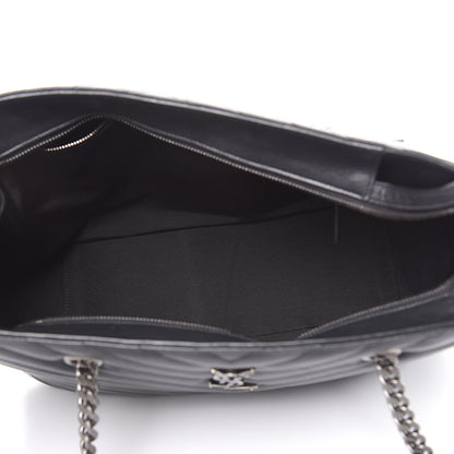 Saint Laurent Sheepskin Matelasse Chevron Large Monogram Shopping Bag Black 5 of 10