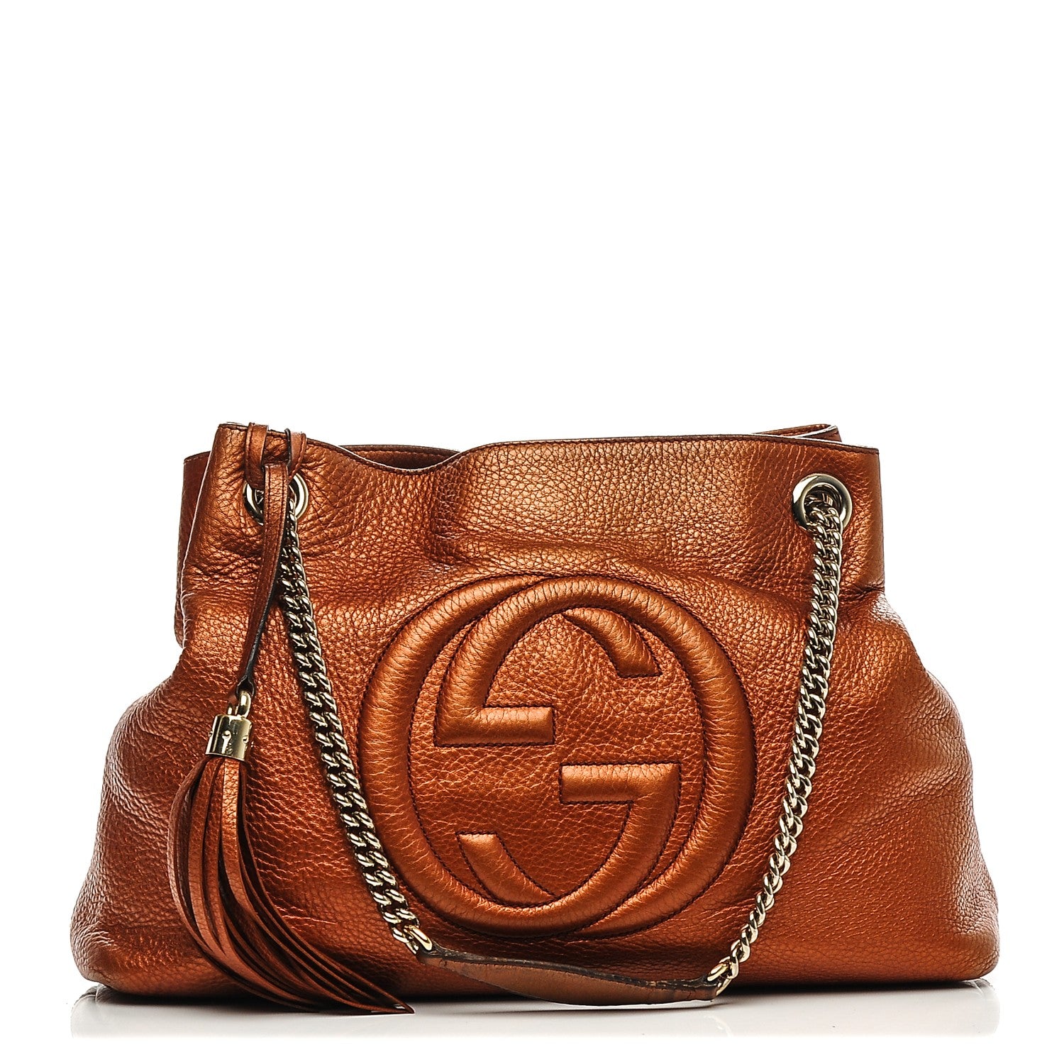 Gucci Metallic Pebbled Calfskin Medium Soho Chain Shoulder Bag Burnt Orange 1 of 10
