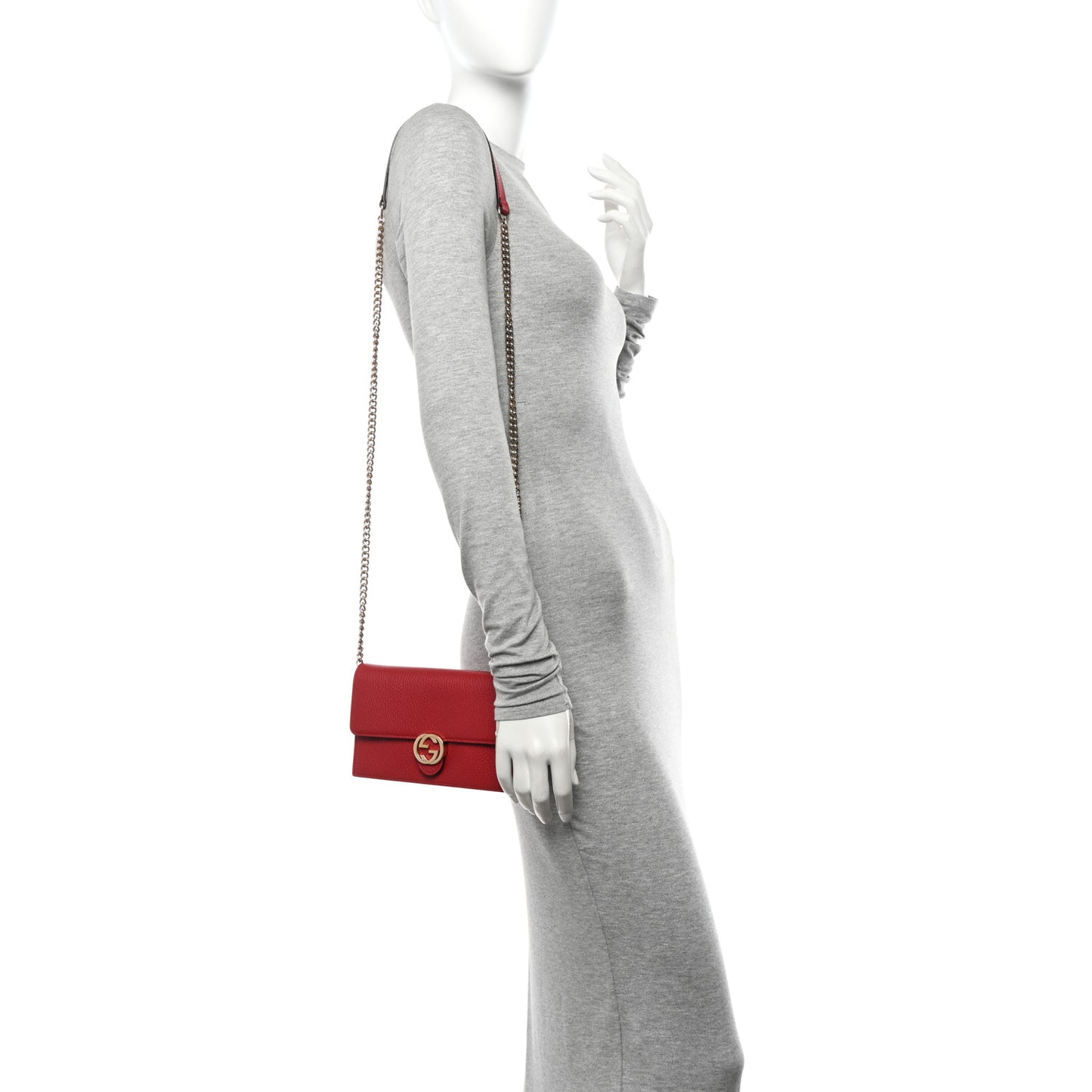 Dollar Calfskin Interlocking G Chain Wallet Red