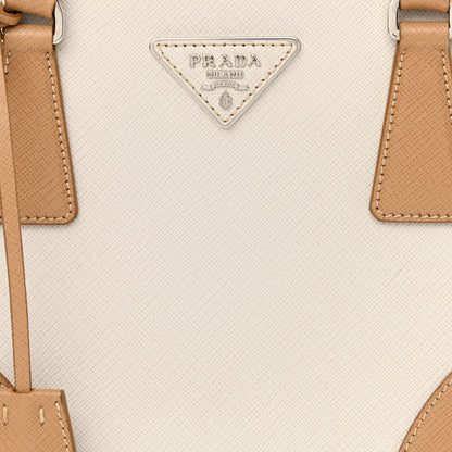 Prada Saffiano Lux Small Bi-Color Galleria Double Zip Tote Talco Natural 8 of 13