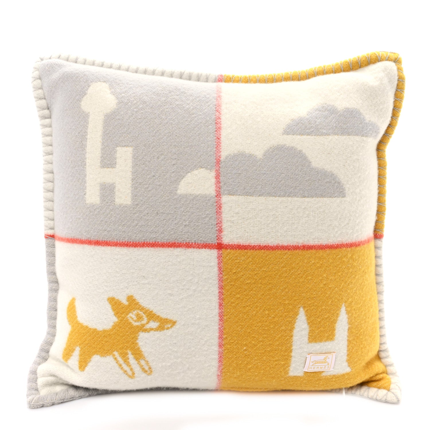 Hermes Wool Cashmere Avalon Epopee Pillow PM  Jaune Miel Gris Perle 2 of 3