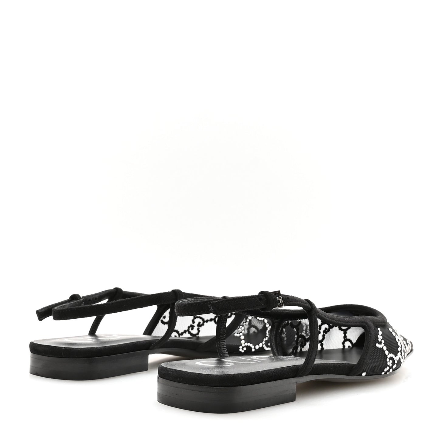 Tela Retino Kid Scamosciato Crystal GG Monogram Square G Slingback Flat 37 Black