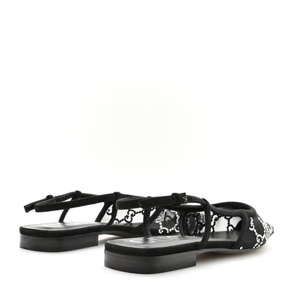 Gucci Tela Retino Kid Scamosciato Crystal GG Monogram Square G Slingback Flat 37 Black 5 of 8