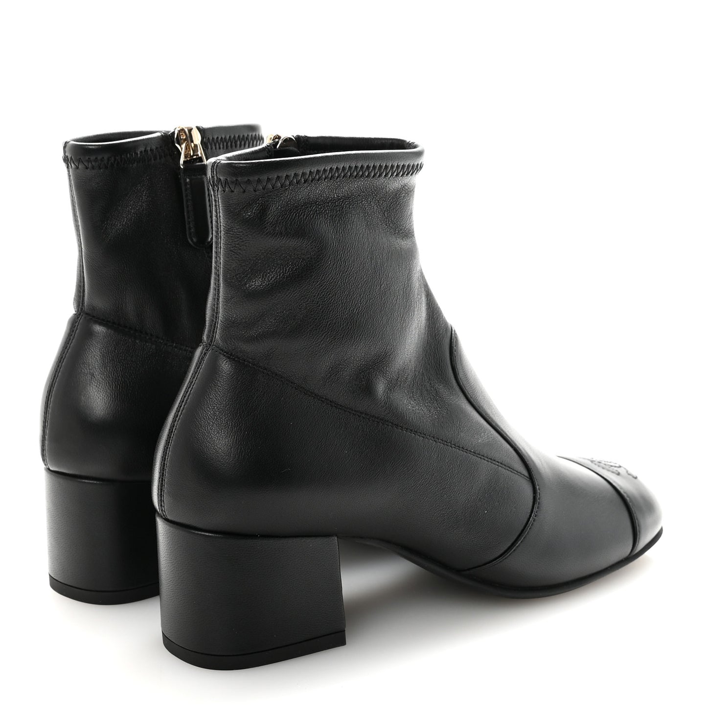 Stretch Lambskin Cap Toe CC Short Boots 35 Black