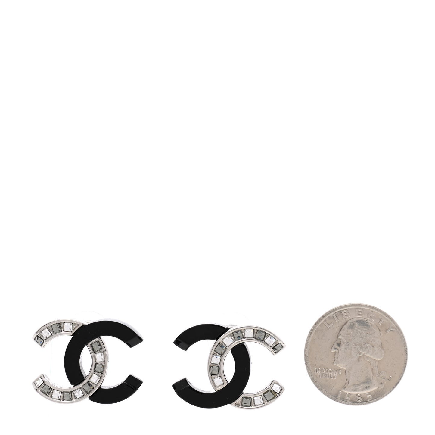 Resin Crystal Baguette CC Earrings Silver Black
