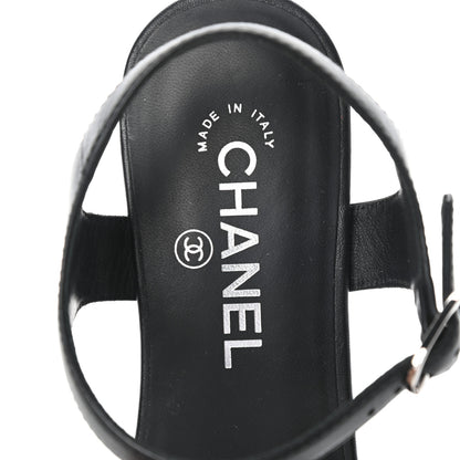 Chanel Calfskin Camellia Platform Sandals 37.5 Black 5 of 8