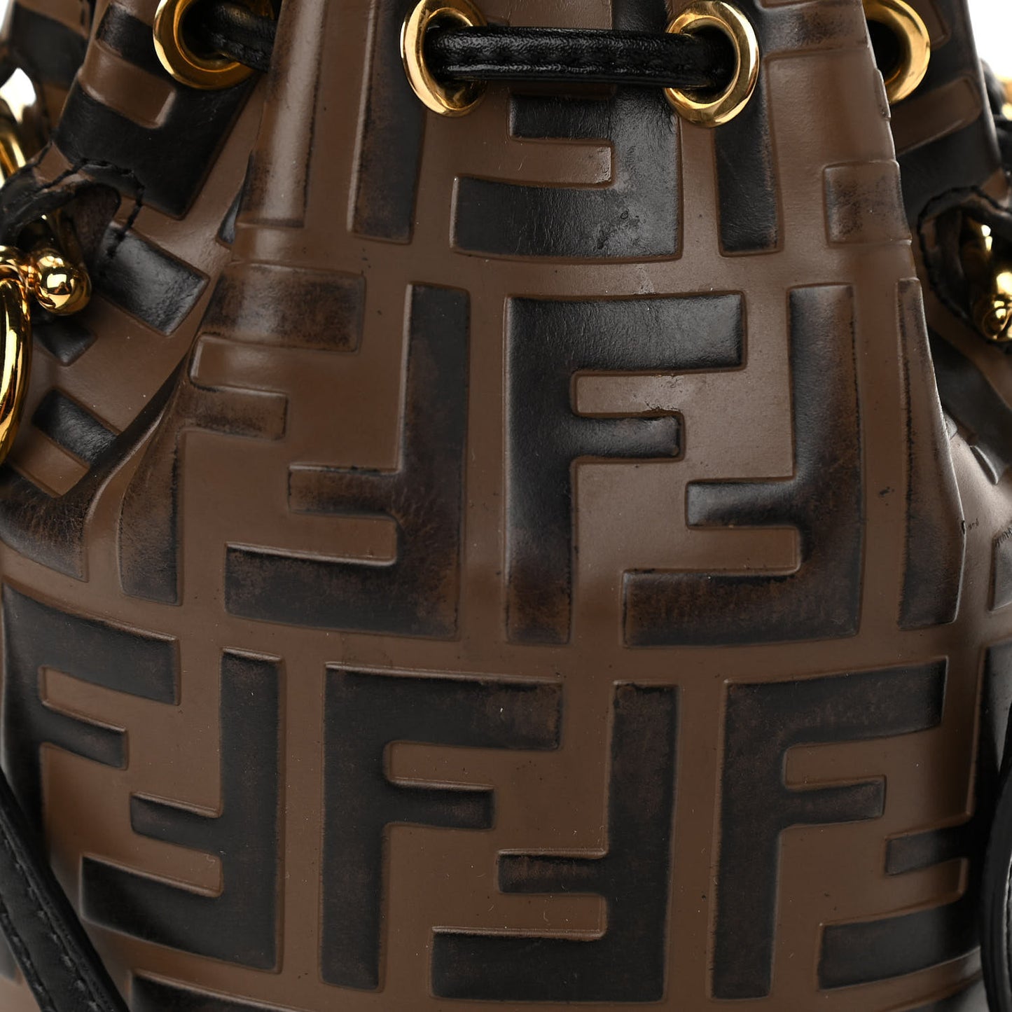 Vitello Liberty F is Fendi Bi-Color FF 1974 Embossed Mini Mon Tresor Bucket Bag Maya Black