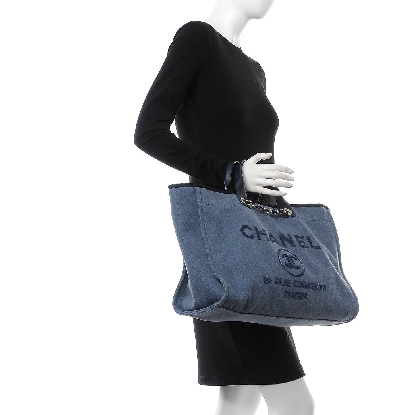 Canvas Sequin Large Deauville Tote Navy