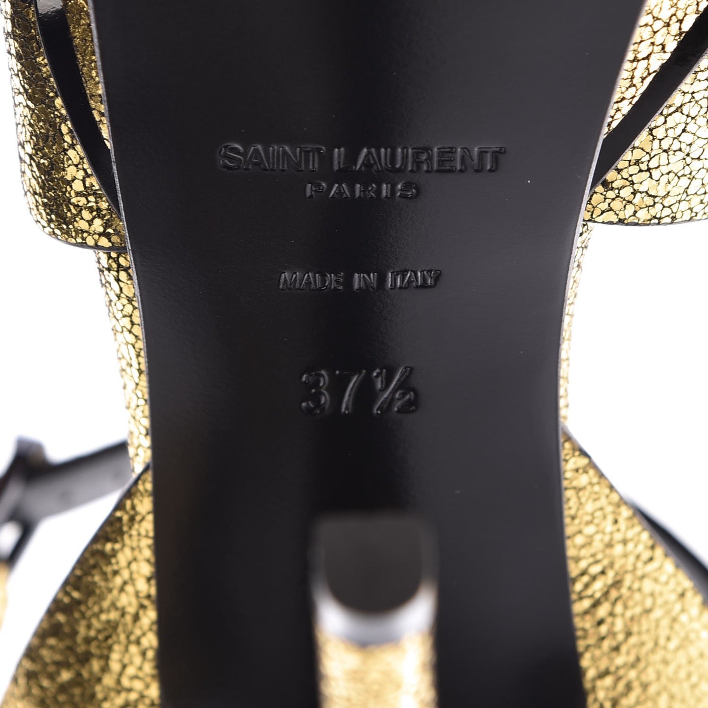 Metallic Crackled Calfskin Tribute 105 Platform Sandals 37.5 Black Gold