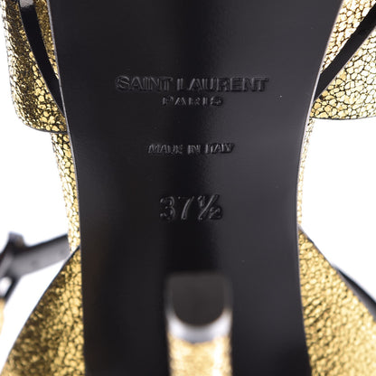 Saint Laurent Metallic Crackled Calfskin Tribute 105 Platform Sandals 37.5 Black Gold 6 of 9