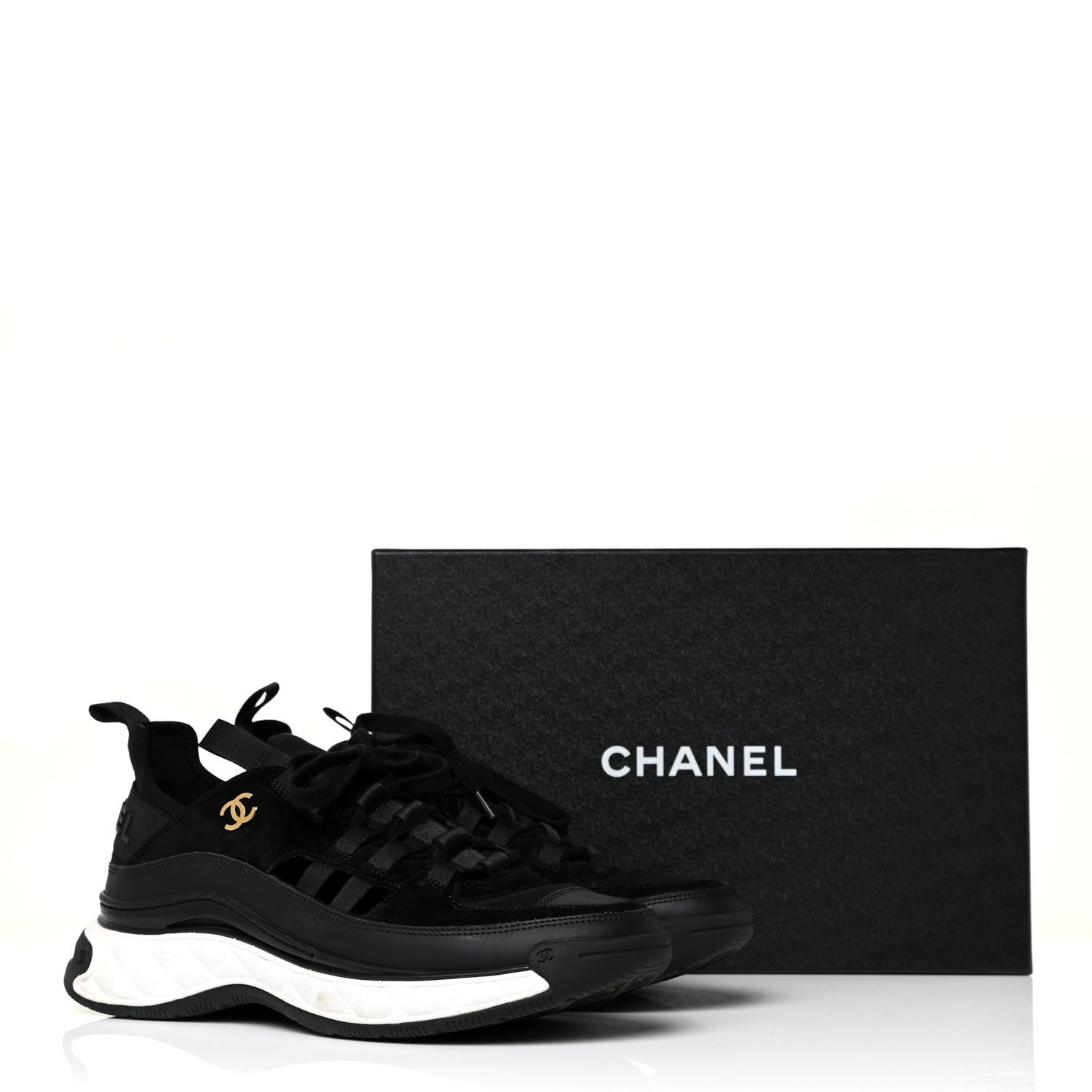 Chanel Velvet Calfskin Mixed Fibers CC Sneakers 40.5 Black 12 of 12