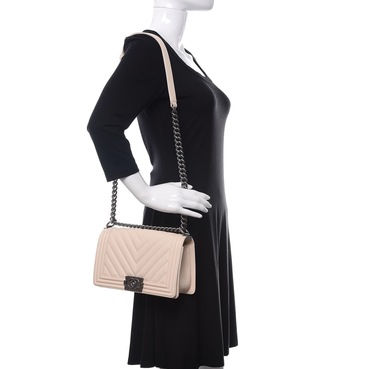 Chanel Caviar Chevron Quilted Medium Boy Flap Light Beige 2 of 10